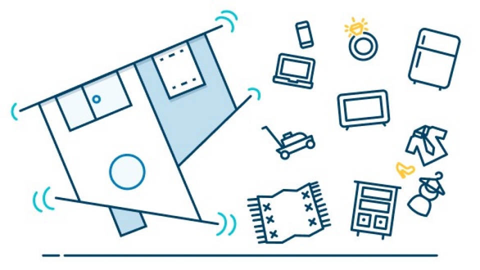 Illustration of upside down home and contents