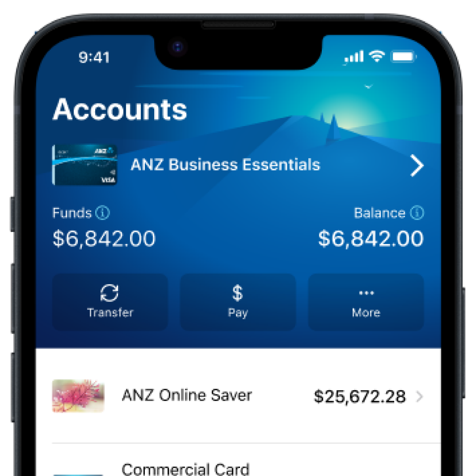 A mobile view of  ANZ Business Essentials via the App
